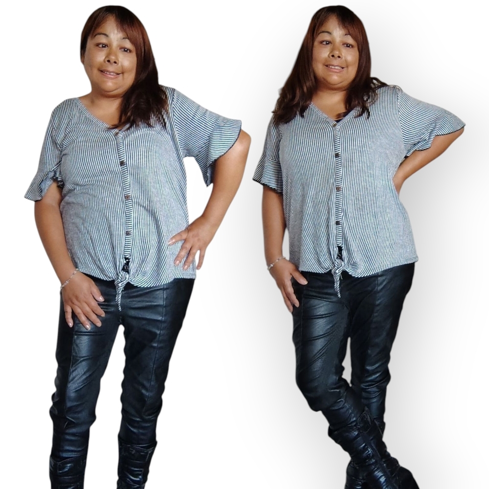 GYFY Women's Medium Striped Short Sleeve  Top